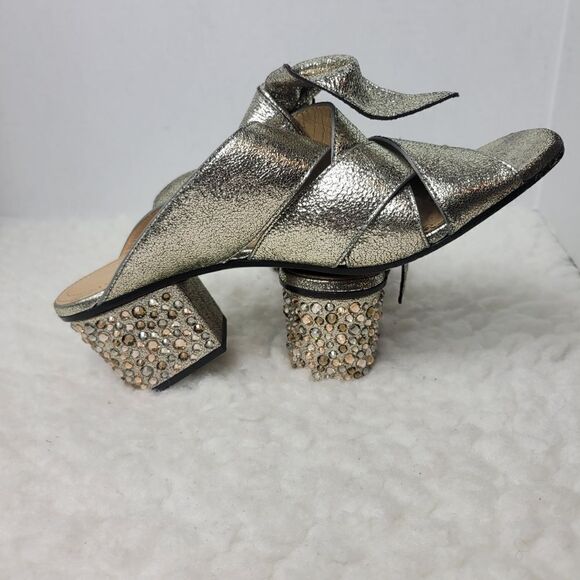 Chloe Nellie Crystal Embellished Top Knot Women's Gray Gkitter Block Heel Sandal - Picture 5 of 12